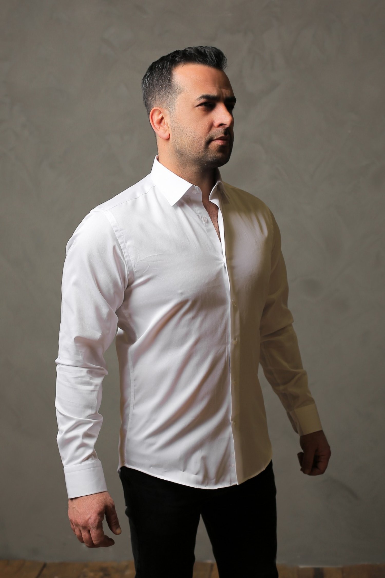 % 100 Pamuk Saten Beyaz Slimfit Gömlek - S KF2M