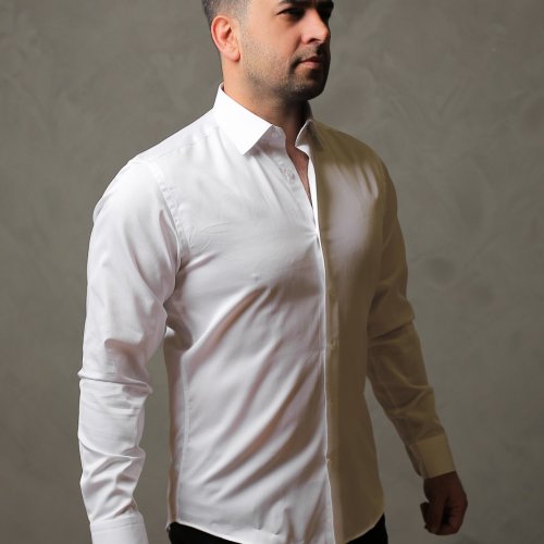 % 100 Pamuk Saten Beyaz Slimfit Gömlek - S KF2M